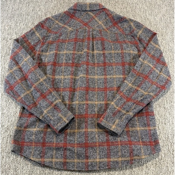 Carbon2Cobalt Shirt Flannel Mens Large Gray Red Plaid Knit Button Up Flap Pocket - Picture 4 of 7